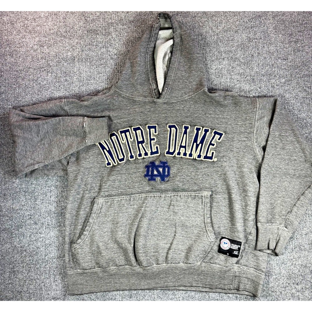 Vintage G-III Notre Dame Fighting Irish Gray Hoodie Sweatshirt Licensed Size S